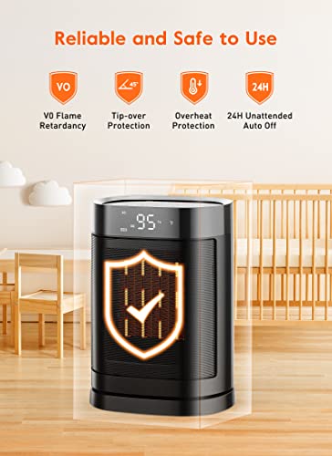 Givebest Digital Space Heater, 2022 Upgraded Portable Heater With 70° Oscillation, 1500W Electric Heater With Digital Thermostat, Fast Safety Heating, 12H Timer, Quiet Heater For Indoor Use, Office #TOP1
