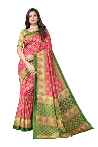 TRAFAART Sari Tradicional De Seda Artificial Para Mujer India Con Blusa Sin Coser Pink