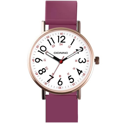 Image of Watch with Second Hand Nursing for Women, Analog Watches for Nurses, 12 /24 Hour Military Time, Easy Read Dial, Colorful Silicone Band