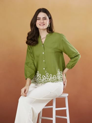 Image of J TURRITOPSIS Women's Rayon Stylish Embroidered Shirt