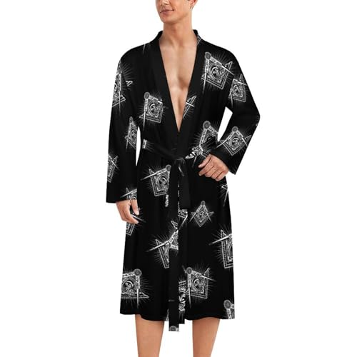 Masonic Freemason Square Compass Mens Robe Nightgown Lightweight Knee Long Bath Robe Spa Bathrobe Loungewear