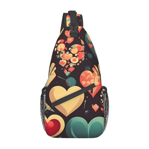 Sac à dos à bandoulière réglable noir à motif cœur et fleur pour voyage décontracté