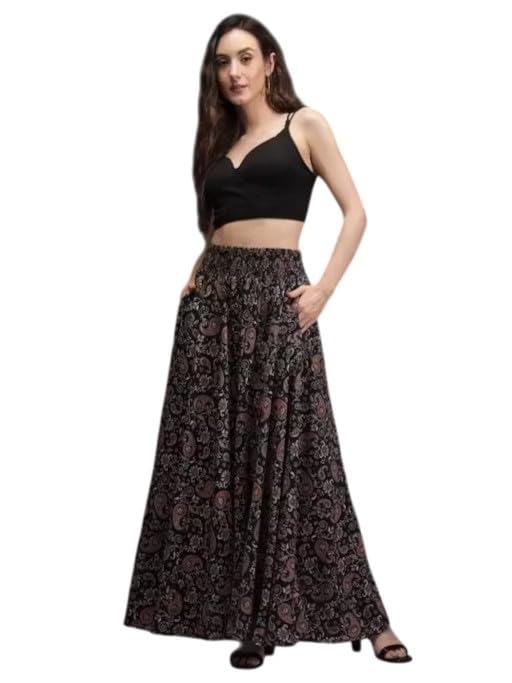 Meritto Presented Women Viscose Crepe Flared Printed Palazzo Elasticated Waist Loose-fit & Regular, Casual Wear (Free Size 28 to 42 Waist) Meritto Presented Women Viscose Crepe Flared Printed Palazzo Elasticated Waist Loose-fit & Regular, Casual Wear (Free Size 28 to 42 Waist)