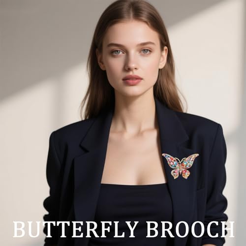 Crystal Rhinestone Butterfly Brooch,Elegant Butterfly Lapel Pins,Fashion Exquisite Crystal Animal Shape Brooches Lapel Pins,Dress Accessories Jewelry Gift for Women Daily Decoration (Colorful) - Thumbnail 3