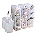 Marbrasse 5 Pcs Desk Organizer for Office, School, Home Supplies, Translucent White Pen Storage Holder, Set of 3, 2 Cups 14 Compartments (White)