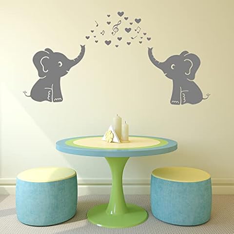 Cute Elephants Wall Stickers Bubbles Music Notes Wall Art for Baby Nursery Kids Bedrooms Wall Decor (Grey) Cover