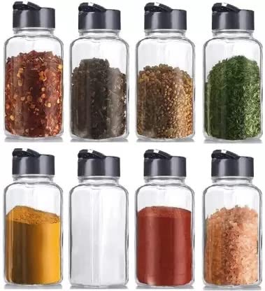 LIJIE Salt & Pepper Square Glass Spice Jar Set with Black Sifter Two Sided Sifter Cap, Masala jar Spice Container for Kitchen (Each Bottle 120ml) (8 Piece) (B0C6DLMRLM) Amazon Price History, Amazon Price Tracker