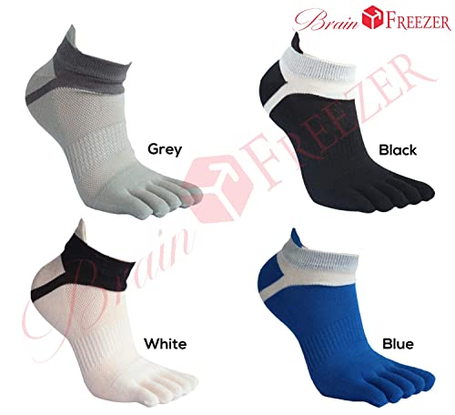 Image of Brain Freezer Pack Of 2 Men's 5 Toe Socks Sports Five Finger Socks Breathable White White Black