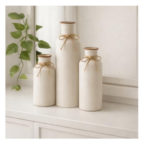 Image of Sphinx White Ceramic Vase Set - 3 Vases, Minimalist Decor Boho Vases, Modern Farmhouse Home Decor Accents, Living Room Centerpieces for Home Decor Room,Entryway, Bookshelf, Mantel, Shelf Decor