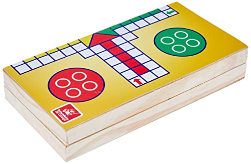 Tabuleiro e estojo de Ludo de madeira com 16 peças
