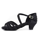 TINRYMX Girls Latin Dance Shoe Satin Practice Party Ballroom Sandels 1.77inch Heel(Little Kid),Black