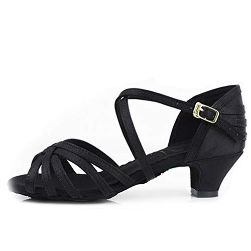 Tinrymx Girls Latin Dance Shoe Satin Practice Party Ballroom Sandels 1.77Inch Heel(Little Kid),Black,Model Wx-Tl608,2.5 M Little Kid #TOP5