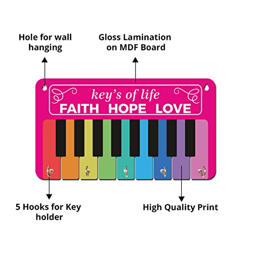 Image of BEE CREATIVE Designer Colorful Wooden Key Holder for Home Decor Stylish | Key Holder for Home | Key Stand with 5 Hooks (Piano)