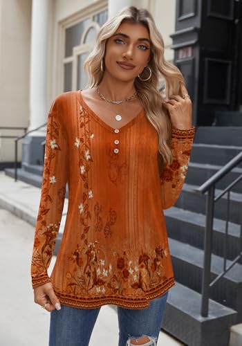 Zeagoo Shirts for Women 2025 Trendy Summer Fall Boho Blouses Long Sleeve Business Casual Work Tunic Tops Orange XXL4