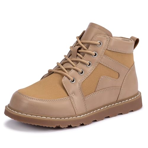 Frank Mully Bottes d'automne et d'hiver pour fille et garçon - Bottes tendance à lacets - Chaussures moyennes chaudes, camel, 31 EU