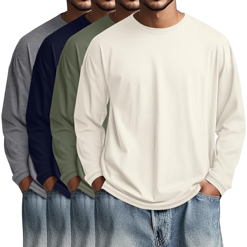 Image of August Alley 4 Pack Men's Big and Tall Cotton Shirts L-7XL, Long Sleeve Oversized Tops Loose Casual Large T-Shirts Basic Tee