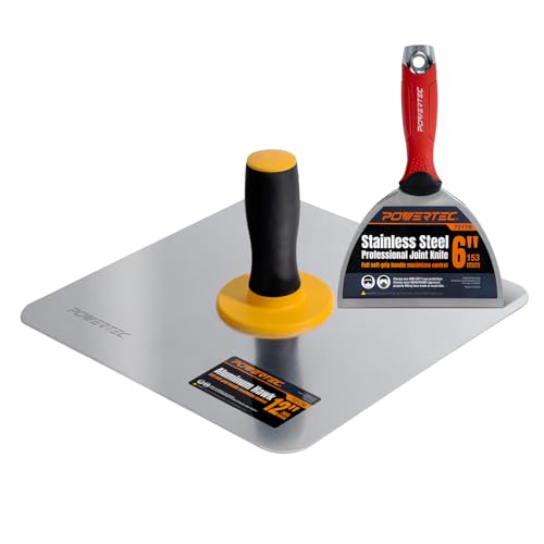 POWERTEC Premium Drywall Hand Tool Kit 12 Aluminum Hawk & 6 Stainless Steel Joint Knife (72178)
