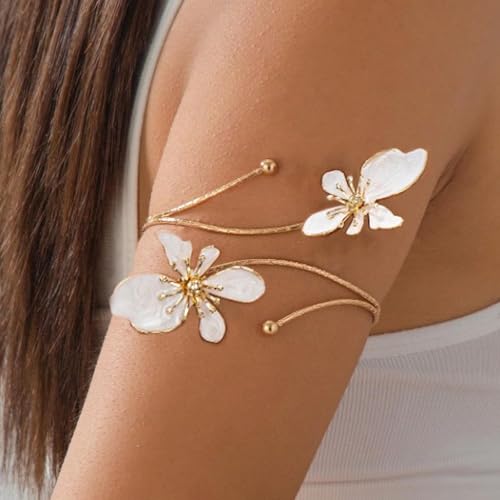 Gold Arm Cuff Jewelry for Women Flower Upper Arm Cuff Greek Goddess Dress Butterfly Bracelet Halloween Costume Gifts for Women4