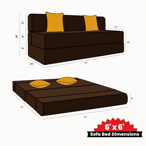 Image of CELLBELL Comfy Sofa Cum Bed 6x6 Feet | Foldable Dual Use Couch Bed with Soft Cushions, Washable Fabric Cover & Sturdy Frame | Space Saving Modern Design for Living Room, Bedroom & Guest Use (Brown)