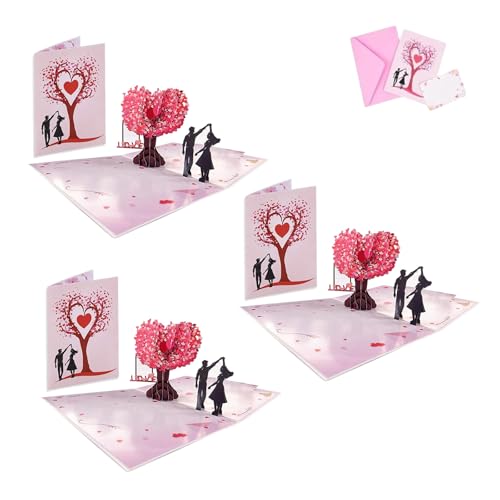 Carte pop-up 3D arbre de cœur Saint-Valentin et mariage lot de 3 cartes d'amour
