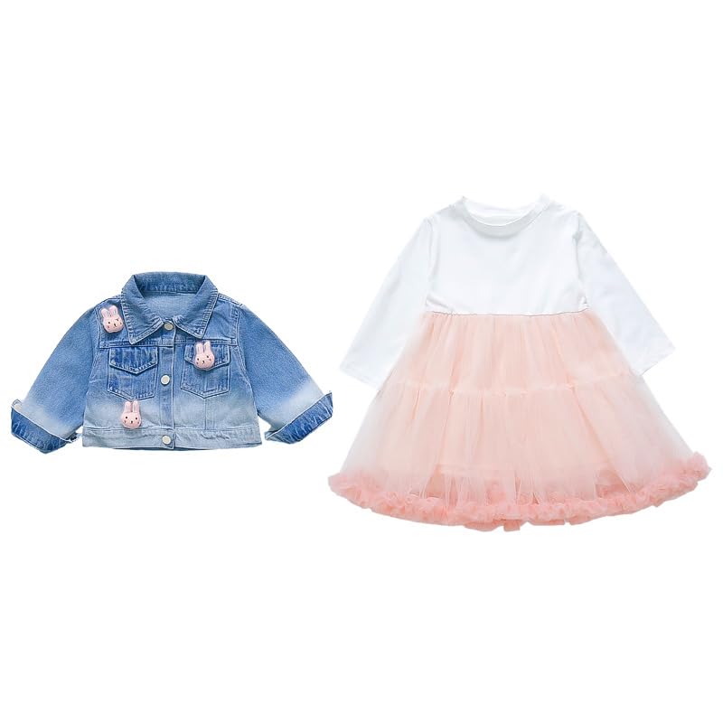 Peacolate 2-7Years Spring Autumn Little Big Girl 2pcs Dresses Clothing Sets Long Sleeve Dress and Denim Jacket4