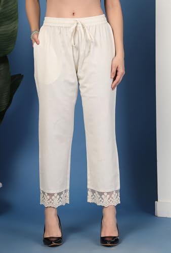 Image of Pistaa's Women's Pure Cotton Regular Hem Design Solid Palazzos