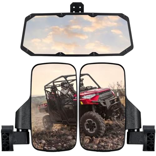 OFIG UTV Ranger Side Mirrors and UTV Center Mirror Set Compatible With 2015-2025 Polaris Ranger 500 570 900 1000 XP with Pro-Fit Profiled Tube