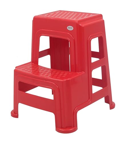 Image of SKYGLAMOUR Supreme Plastic Multi-Purpose Step Stool for Kitchen and Office Use with Weight Bearing Capacity of 150 Kg | 2 Step Stool for Home |Color: Red; Set of 1