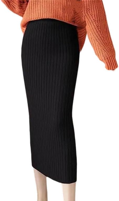 Women Solid Knit A Line Skirt Elastic High Waist Slim Fit Split Hem Elegant Party Skirt Streetwear