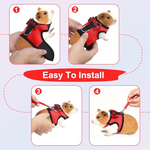 Image of Guinea Pig Harness and Leash，2packs Guinea Pig Clothes Baby Ferret Rats Hamster Soft Mesh Harness Leash for Decoration，Hamster Harness can be Adjusted to Any Size. (Red + Grey)
