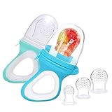 【HYGIENISCH UND BEQUEM ZU REINIGEN】 Fruchtsauger baby alle Teile sind individuell gestaltet und können separat entnommen und gereinigt werden. Der Silikonbeutel ist leicht zu reinigen und muss nur mit warmem Wasser gereinigt werden. Auch für Geschirrspüler geeignet.