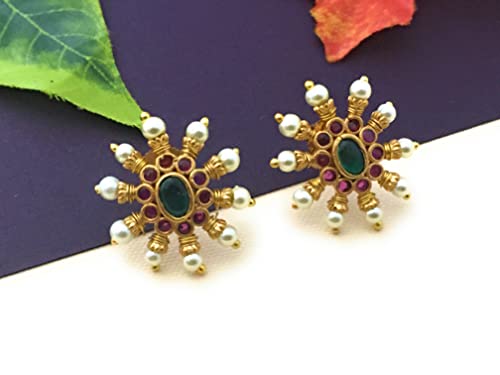 Image of Sasitrends Sasitrends Traditional Tops Gold Plated Ethnic Pearl Designer Studs Earrings for Women and Girls