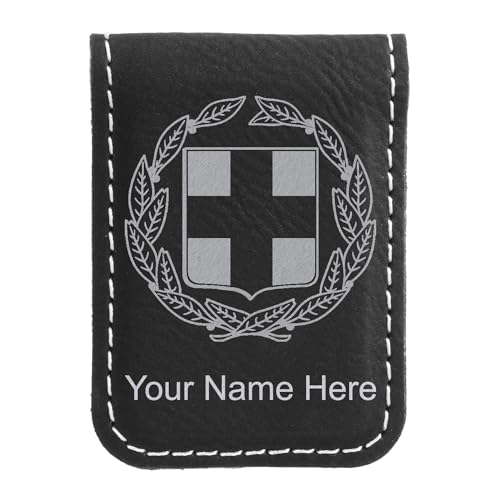 LaserGram Slim Magnetic Money Clip, Coat of Arms Greece, Personalized Engraving Included (Black with Silver)