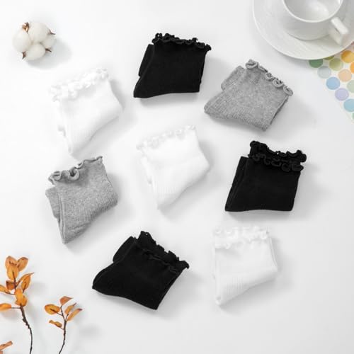 Image of 8 Pairs Cute Ruffle Frilly Ankle Socks Women, Lace Lettuce Socks