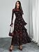 GothDark Womens Floral Maxi Dress Sheer Mesh Bell Sleeve Tiered Ruffle Gothic Romantic Casual Long Dresses