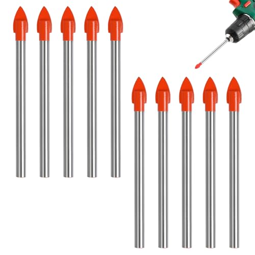 Juego de 10 brocas para azulejos, cristal, azulejos, 6 mm, cabeza excéntrica, para pisos, adecuado para azulejos, vidrio, aluminio, cerámica, ladrillo, porcelana, espejo, plástico y madera