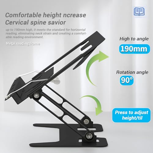Image of Volo Book Stand Holder - Portable Metal Desktop Adjustable Foldable Cookbook Holder,Recipe Book Holder,Textbook Stand,Music Stand,Book Stands & Holders for Reading (Black (Heavy Duty))