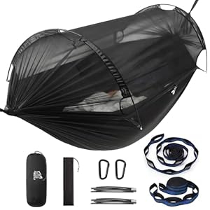 Miztli Camping Hammock -Portable Hammock w/Spacious Net & Tree Straps w/Adjutable Loops,Double and Single Hammock for Outdoor, Hiking, and Travel