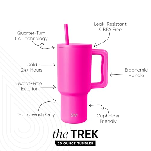 Image of Simple Modern 30 oz Trek Tumbler with Handle and Straw Lid | Cup Holder Friendly Insulated Stainless Steel Travel Mug | Raspberry Vibes