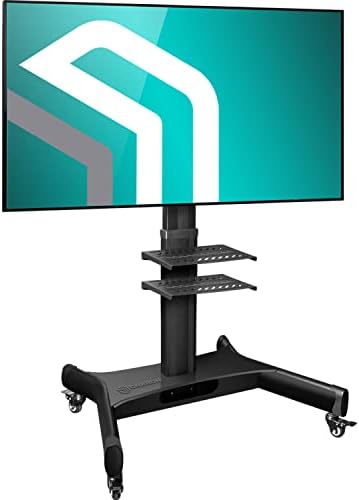 ONKRON Mobile TV Stand with Wheels for 32-65 Inch Flat/Curved TVs up to 72 lbs - Adjustable TV Stand, TV Cart Rolling TV Stand with Shelves, Floor TV Stand on Wheels, Black TV Stand Tall