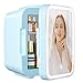 Produktbild YASHE Mini Kühlschrank, Skincare-Kühlschrank mit LED-Lichtspiegel, 4-Liter-Kleinkühlschrank tragbar, 220V AC / 12V DC Thermoelektrische Heizung und Kühlung für Auto, Büro, Wohnheim (Blau)