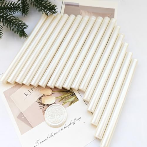 Tomgenrine Heißklebepistolen-Siegelwachsstifte - geeignet für Siegelstempel, Briefe, Grußkarten, Weinverpackungen, Handarbeiten sowie Hochzeits- und Party-Einladungen,20er Pack（Perlweiß）
