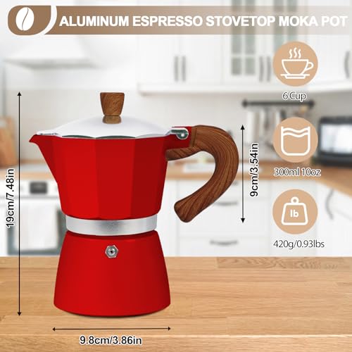 Image of Aluminum 6 Cup 300ml Moka Pot Express Coffee Maker Stovetop Espresso Colorful Coffeemaker Italian Classic Style Brewing Greca Cafe Mocha Machine for Cafeteras Lover Camping Travel and Home Use 10oz