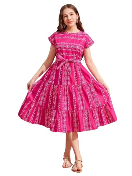 Image of Printed Casual Above the Knee Dresses for Girls