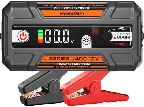 LOKITHOR J400 2000A 12V Portable Lithium Jump Starter, Car Battery Booster Pack, USB-C Powerbank Charger, and Jumper Cables for Upto 8.0-Liter Gas and 6.0-Liter Diesel Engines