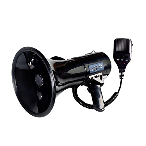 Portable Megaphone Bullhorn 50 Watt Power Portable Volume Control Bullhorn Voice Siren Alarm Modes Megaphone Speaker with and Strap Powerful and Lightweight