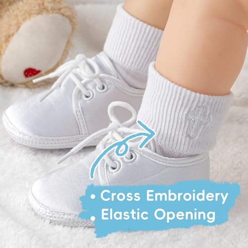 Booulfi Christening Outfits for Boys with Cross Embroidery Baby Cotton Bib and White Christening Sock Set4