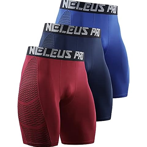 Neleus Men's Compression Shorts Pack of 3, 6086# Red/Navy/Blue,3 Pack, Small Cover