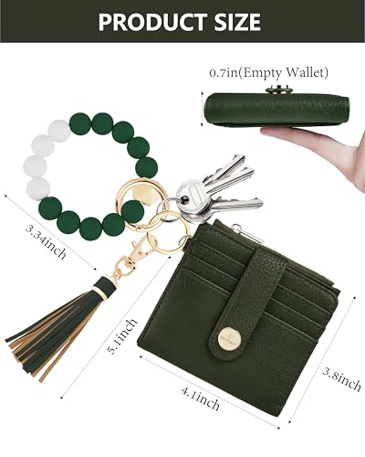 Image of Small Wristlet Wallets for Women Keychain Wristlet Wallet RFID Blocking Key Chain Wallet With Zipper Coin Pocke,2 Id Window(Dark Green)