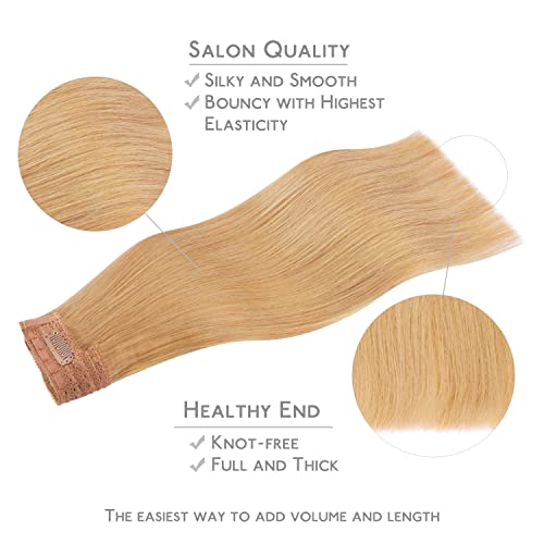 Image of WENNALIFE Wire Hair Extensions Real Human Hair 12 inch 70g Strawberry Blonde Remy Wire Hair Extensions Invisible Transparent Fish Line Straight Real